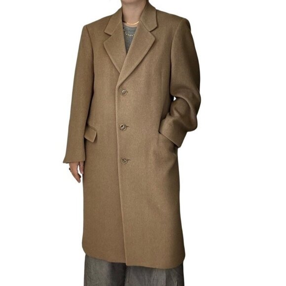 Vintage Maitland Tan Camel 1950s Wool Cashmere Blend Trench Coat 40R - Picture 1 of 13